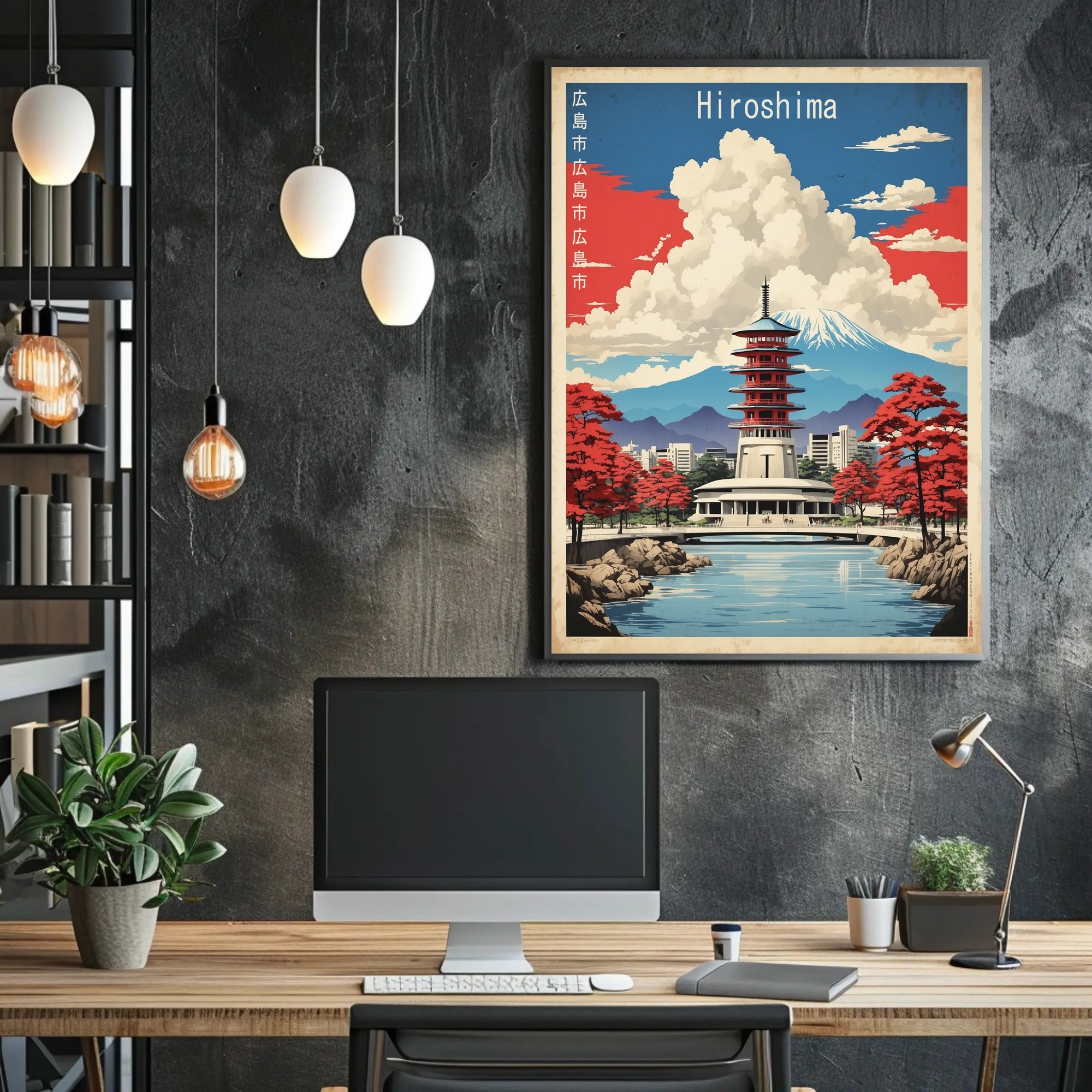 Japanese Pagoda with Red Trees Travel Poster
