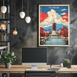 Japanese Pagoda with Red Trees Travel Poster