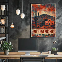 Desert Landscape New Mexico Vintage Travel Aesthetic Rustic Sunlit Dunes Nostalgia Retro 80s Folk Art Poster