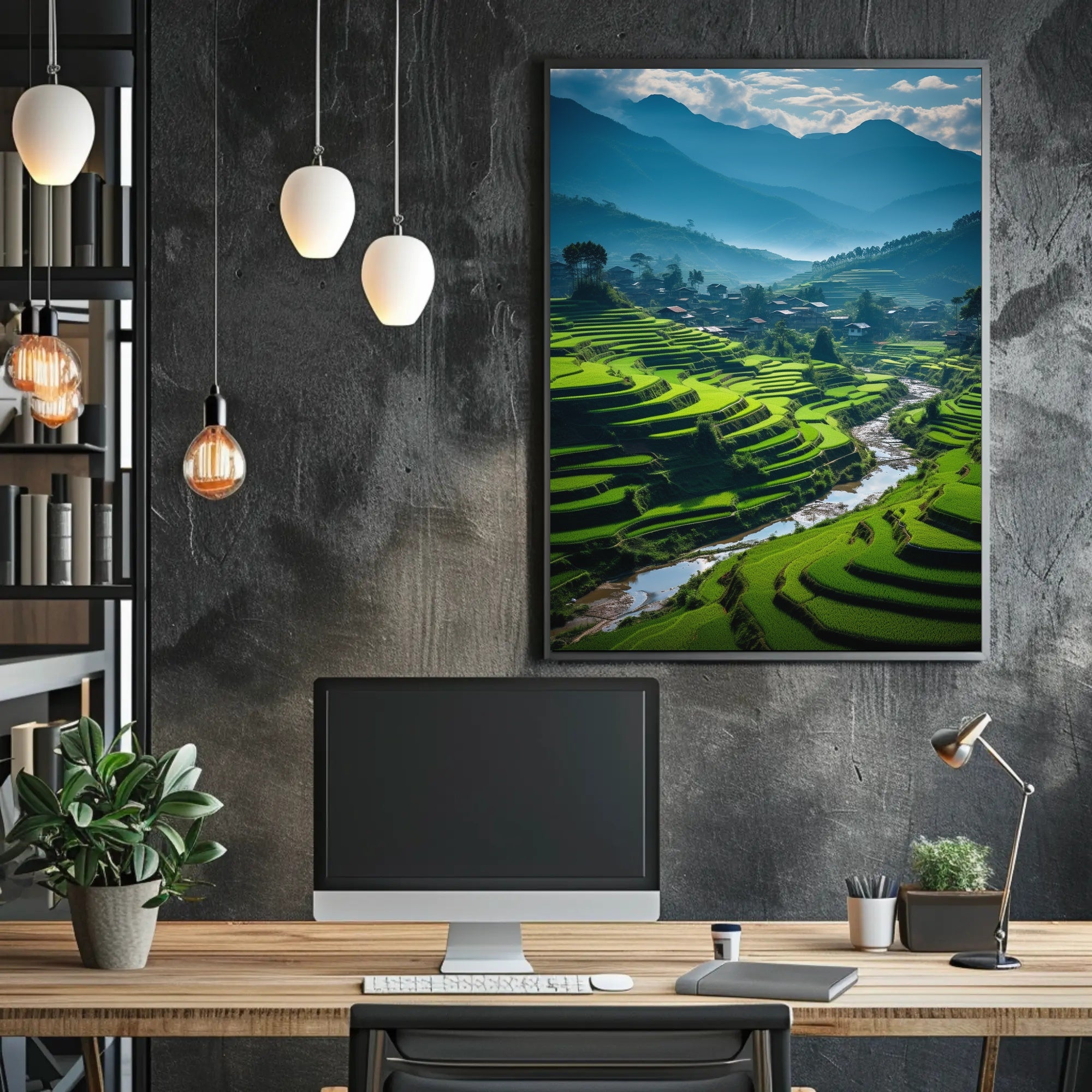 Terraced Rice Fields Nature Art Poster