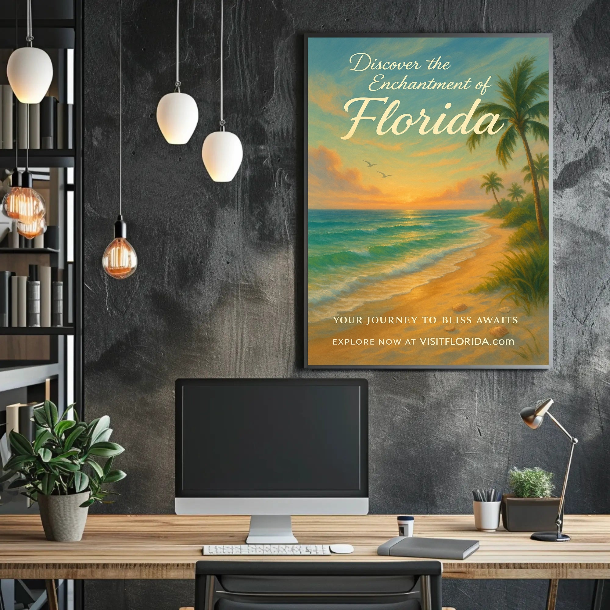 Florida Vintage Travel Poster Print Scenic Beach