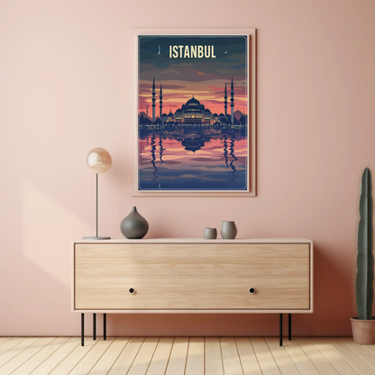 Istanbul Mosque Reflections Golden Twilight Water Travel Poster