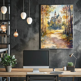 Germany Neuschwanstein Castle View from Forest Path Poster