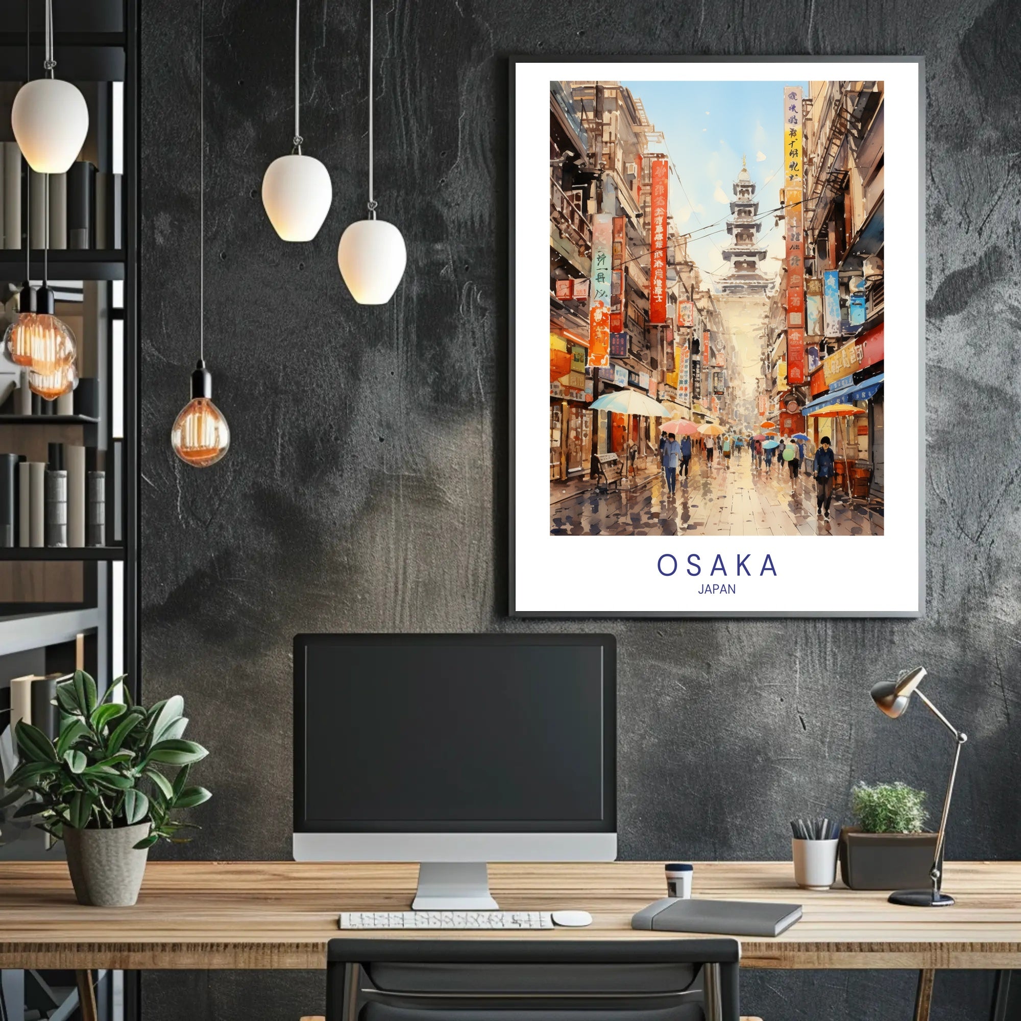 Osaka Rainy Day Vibrant Cityscape Urban or Cityscape Poster PosterGoat
