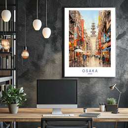 Osaka Rainy Day Vibrant Cityscape Urban or Cityscape Poster PosterGoat