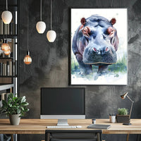 Hippo Watercolor Portrait Poster Wall Art Print
