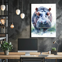 Hippo Watercolor Portrait Poster Wall Art Print