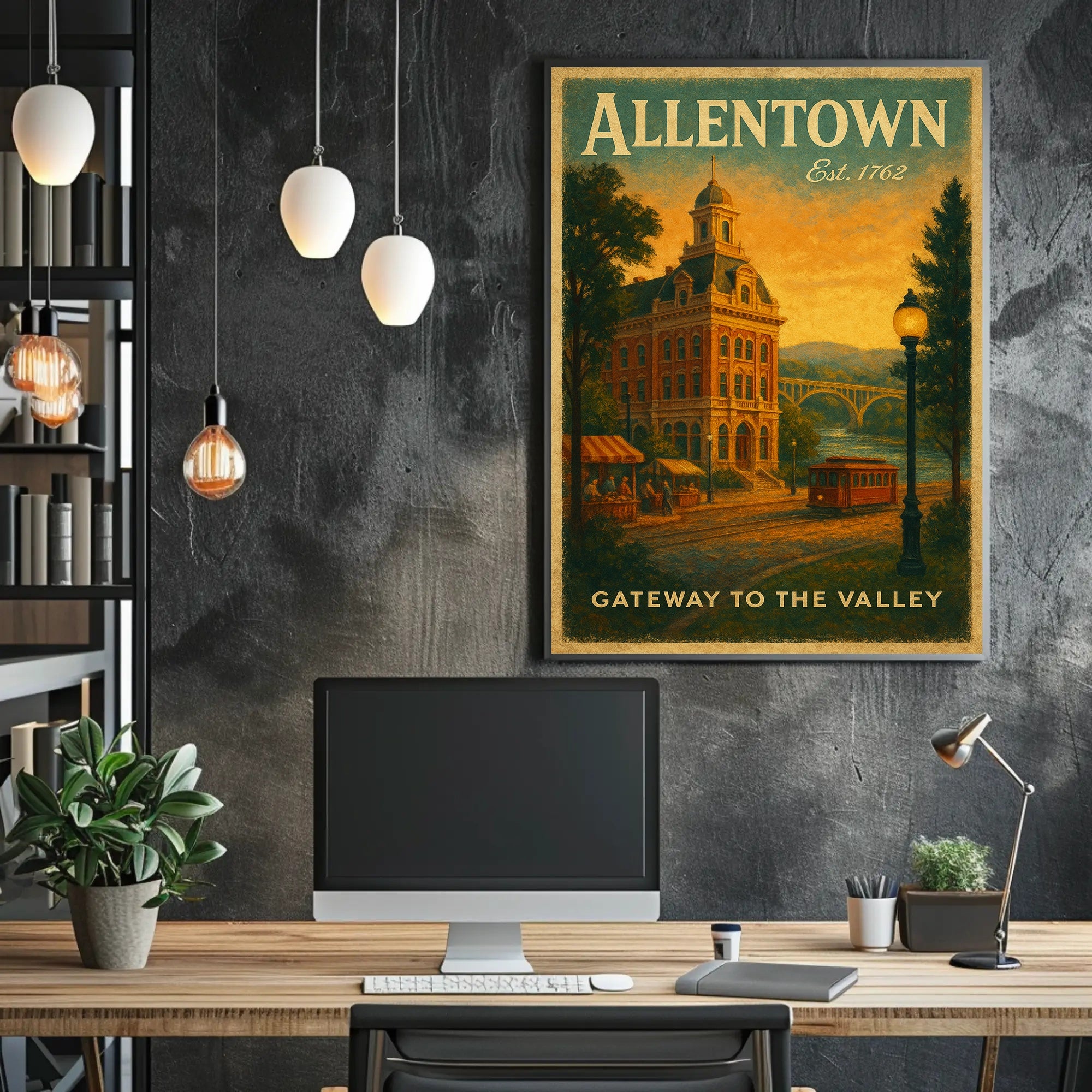 Historic Allentown Vintage Urban Cityscape Travel Poster