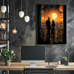 Sunset Over the Futuristic City Poster