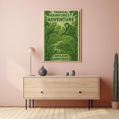 Amazon Rainforest Monkey Parrot Jungle Poster Poster