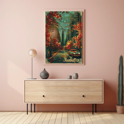 Manhattan Autumn Empire State Travel Poster