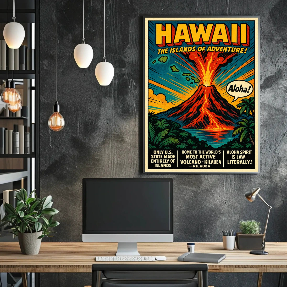 Hawaii Adventure Vintage Volcano Travel Poster