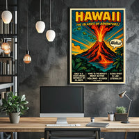 Hawaii Adventure Vintage Volcano Travel Poster