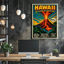 Hawaii Adventure Vintage Volcano Travel Poster