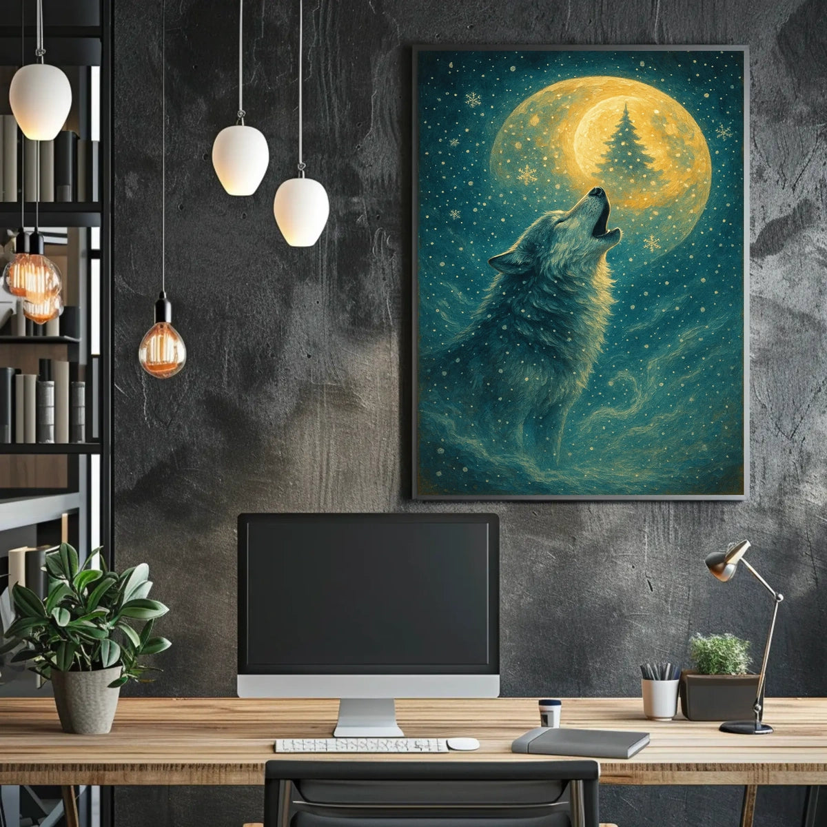 Howling Moon Wolf Poster