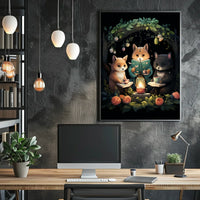 Whimsical Foxes Lantern Reading Forest Poster