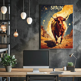 Charging Bull on Spanish Street: Cultural or Heritage Poster