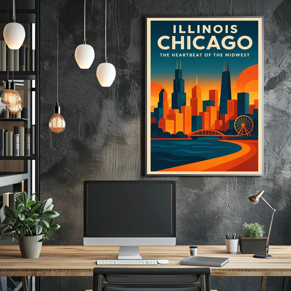 Chicago Skyline Architecture Ferris Wheel Urban Poster