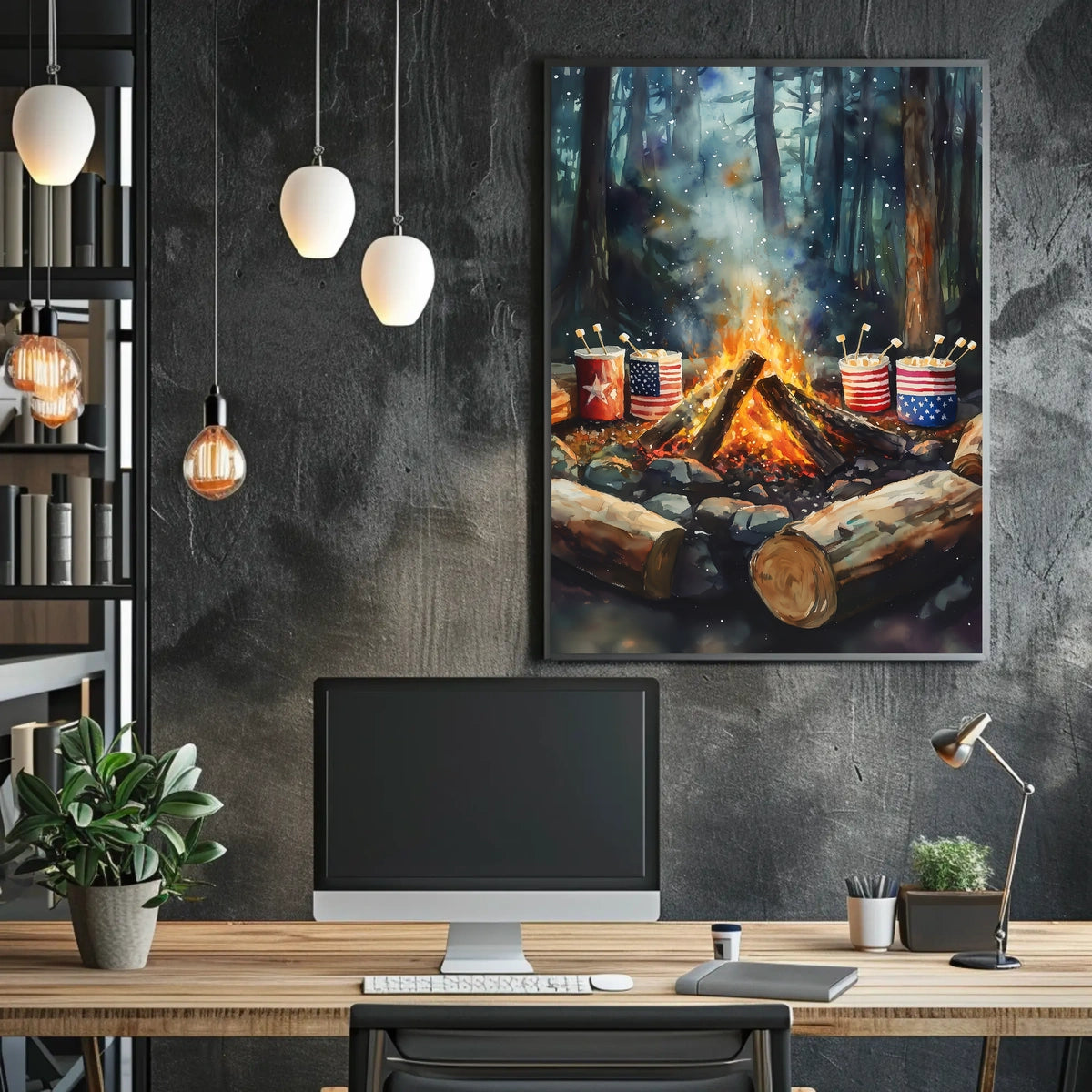 Cozy Glowing Campfire Night In The Forest Scene Poster