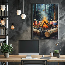 Cozy Glowing Campfire Night In The Forest Scene Poster