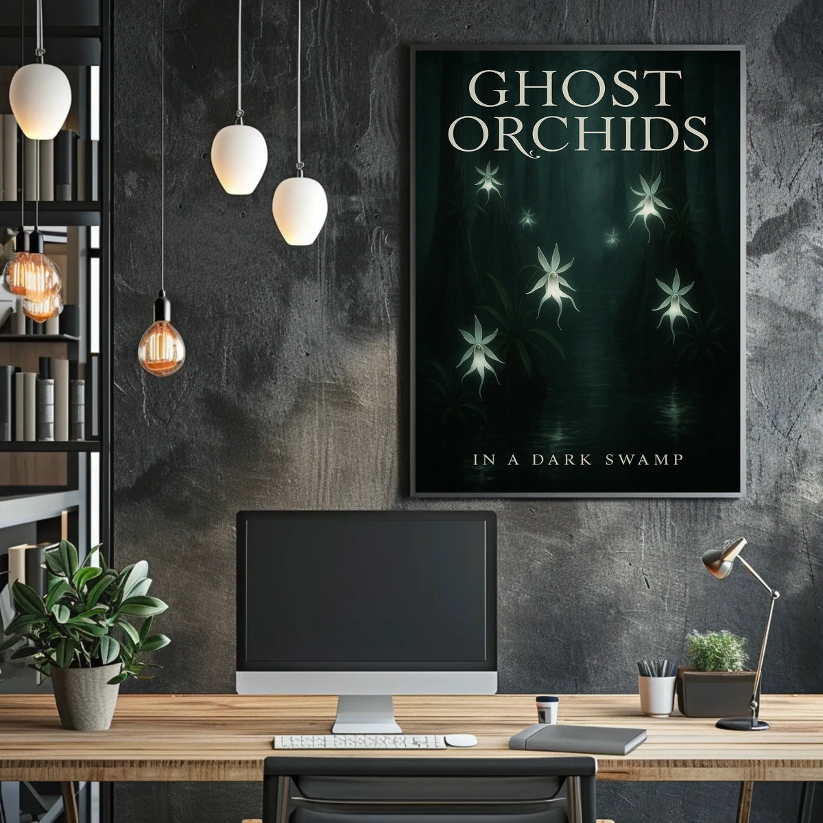 Ghost Orchids In A Dark Swamp Poster