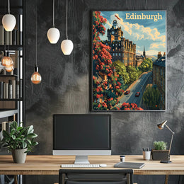 Edinburgh Cityscape Vintage Style Travel Poster