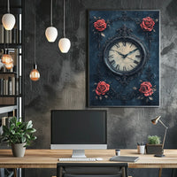 Ornate Vintage Clock and Roses Wall Art Artistic Poster