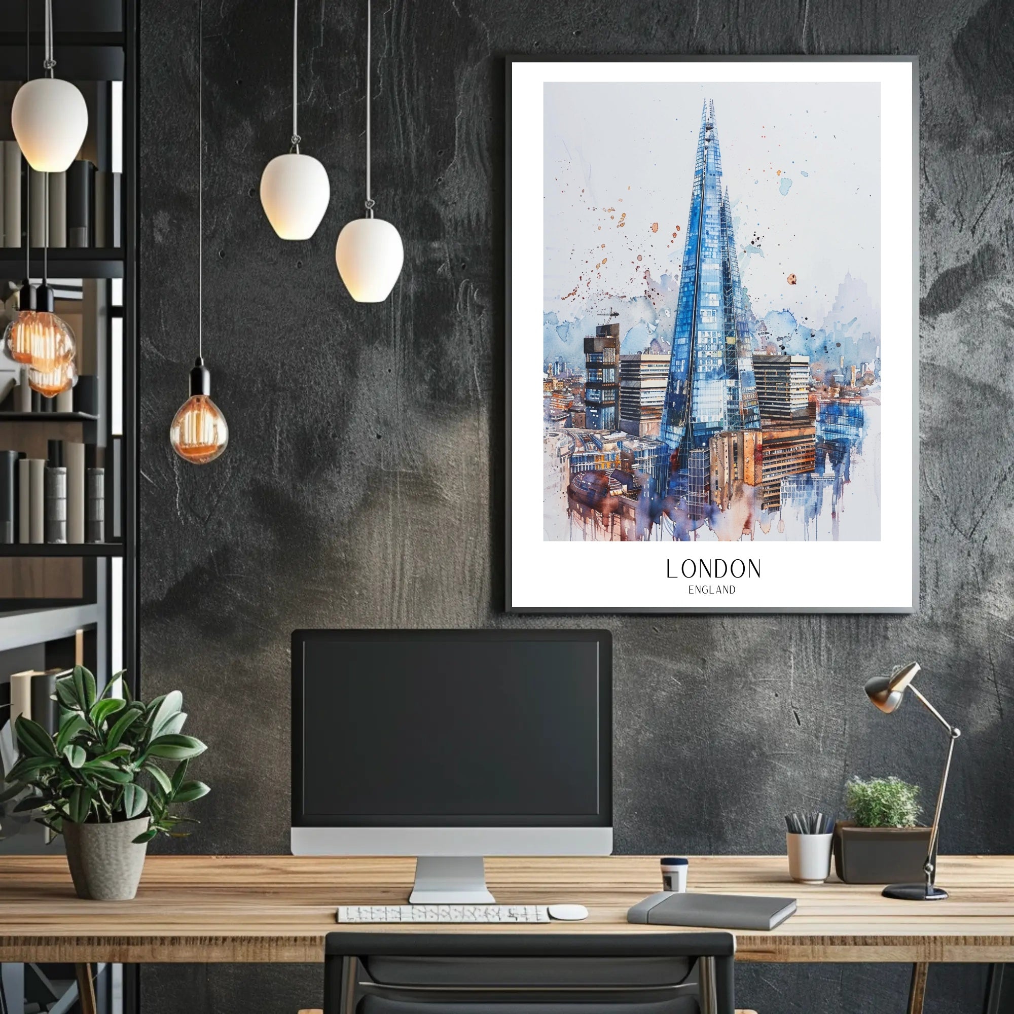 The Shard Watercolor London Urban or Cityscape Poster PosterGoat