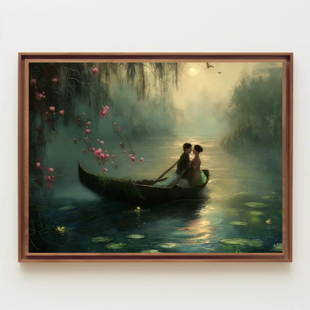 Romantic Rowboat Scene: Dreamy Impressionist Lake Poster