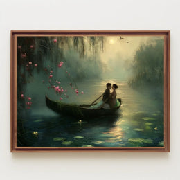 Romantic Rowboat Scene: Dreamy Impressionist Lake Poster