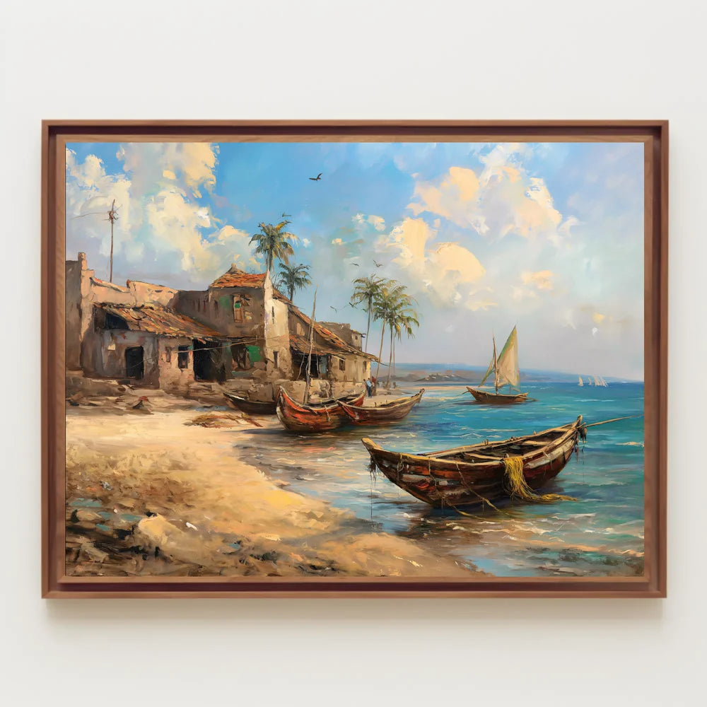 Serene Coastal Village Vintage Art Poster