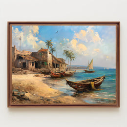Serene Coastal Village Vintage Art Poster