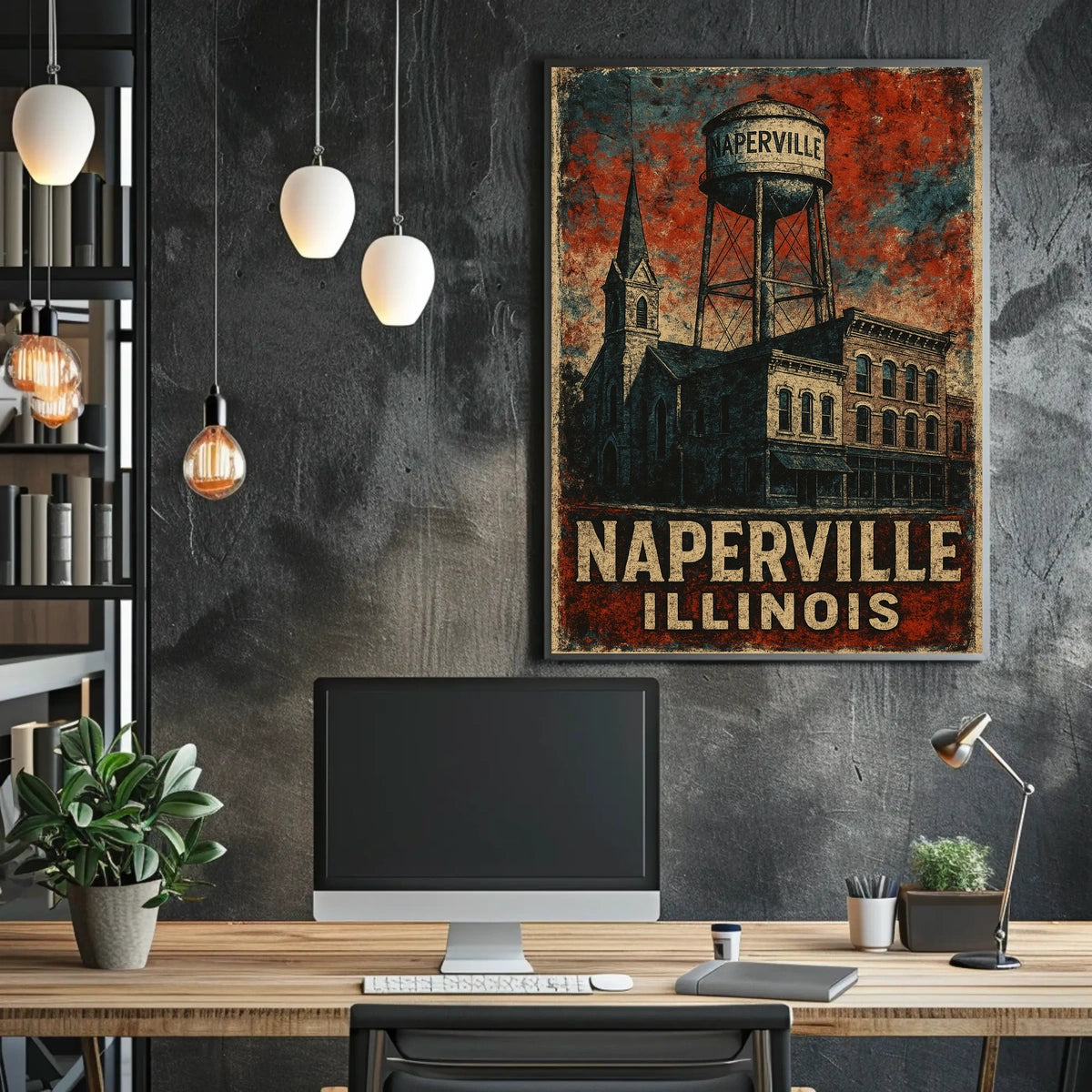Naperville Vintage Cityscape Steampunk Heritage Poster