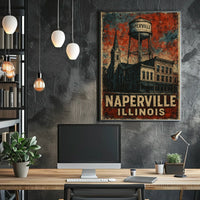 Naperville Vintage Cityscape Steampunk Heritage Poster