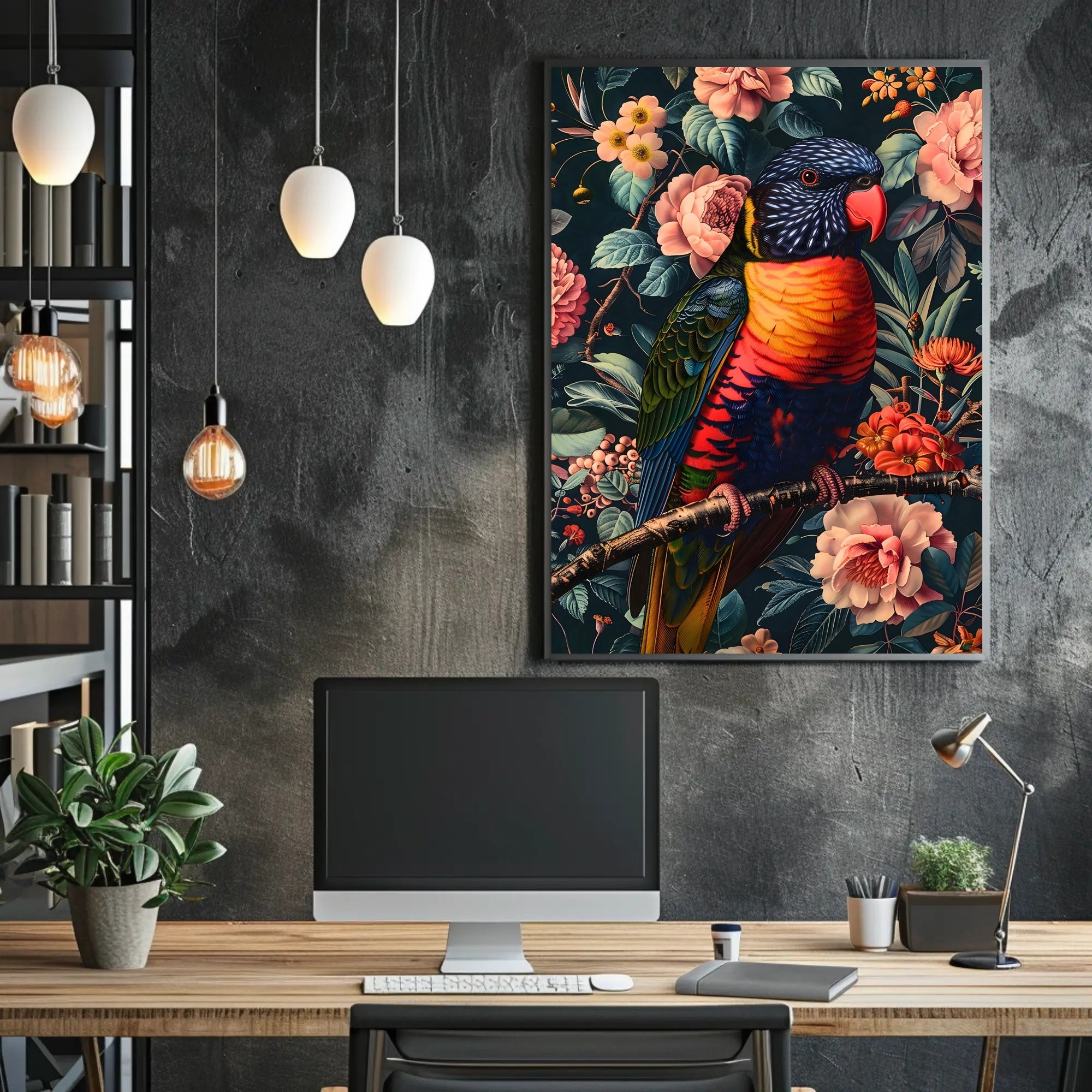 Vibrant Parrot Floral Paradise Poster Print