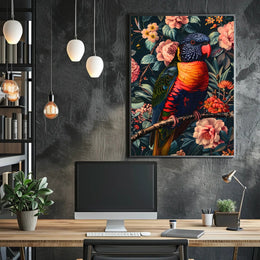 Vibrant Parrot Floral Paradise Poster Print