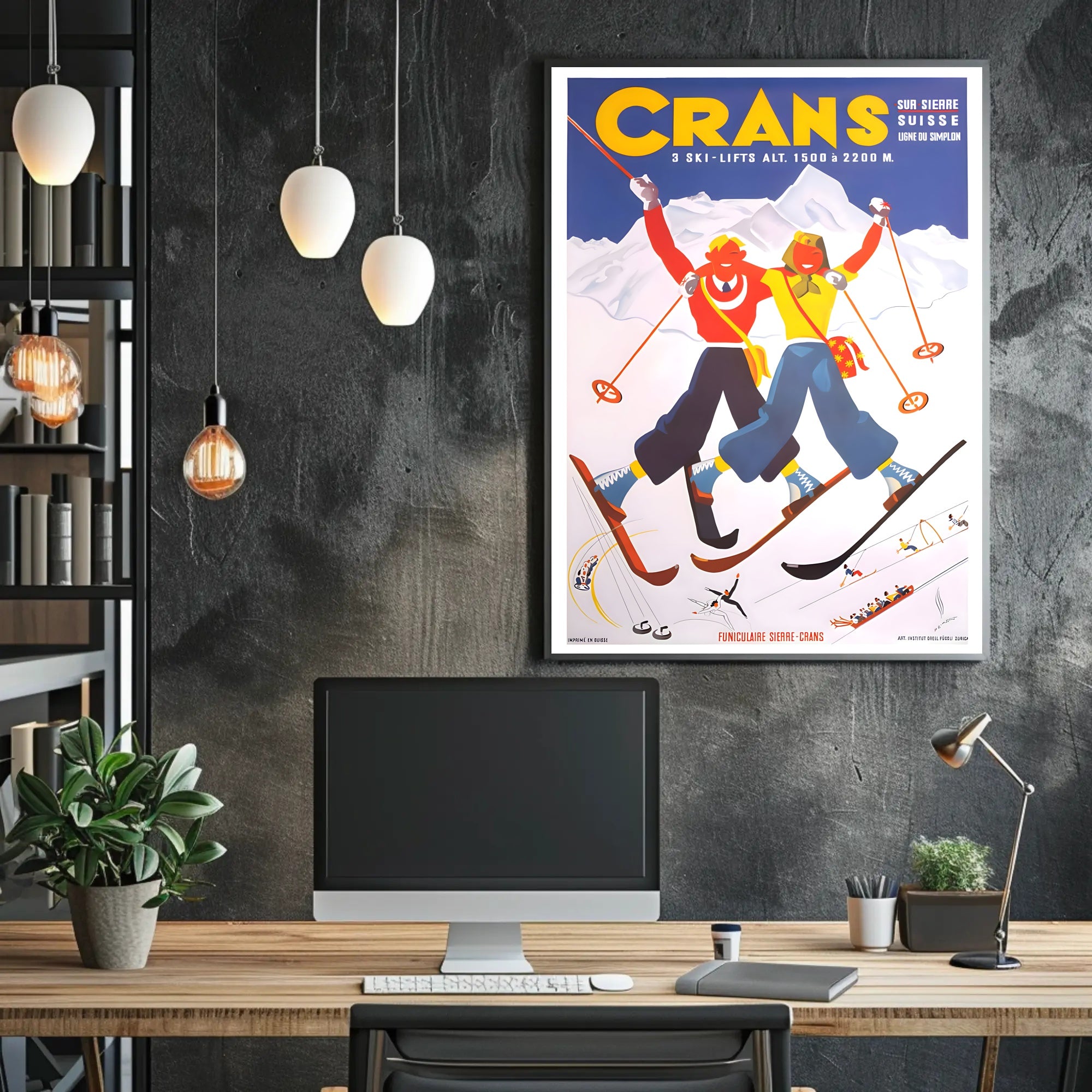 Skiing Adventure in Crans Swiss Alps Travel Poster PosterGoat