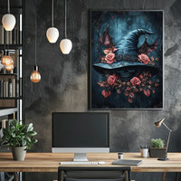 Mystical Skull and Roses Witch Hat Artistic Poster