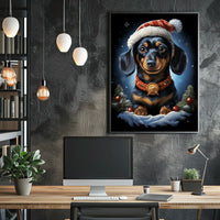 Festive Dachshund Illustration with Santa Hat Dog Breed Poster