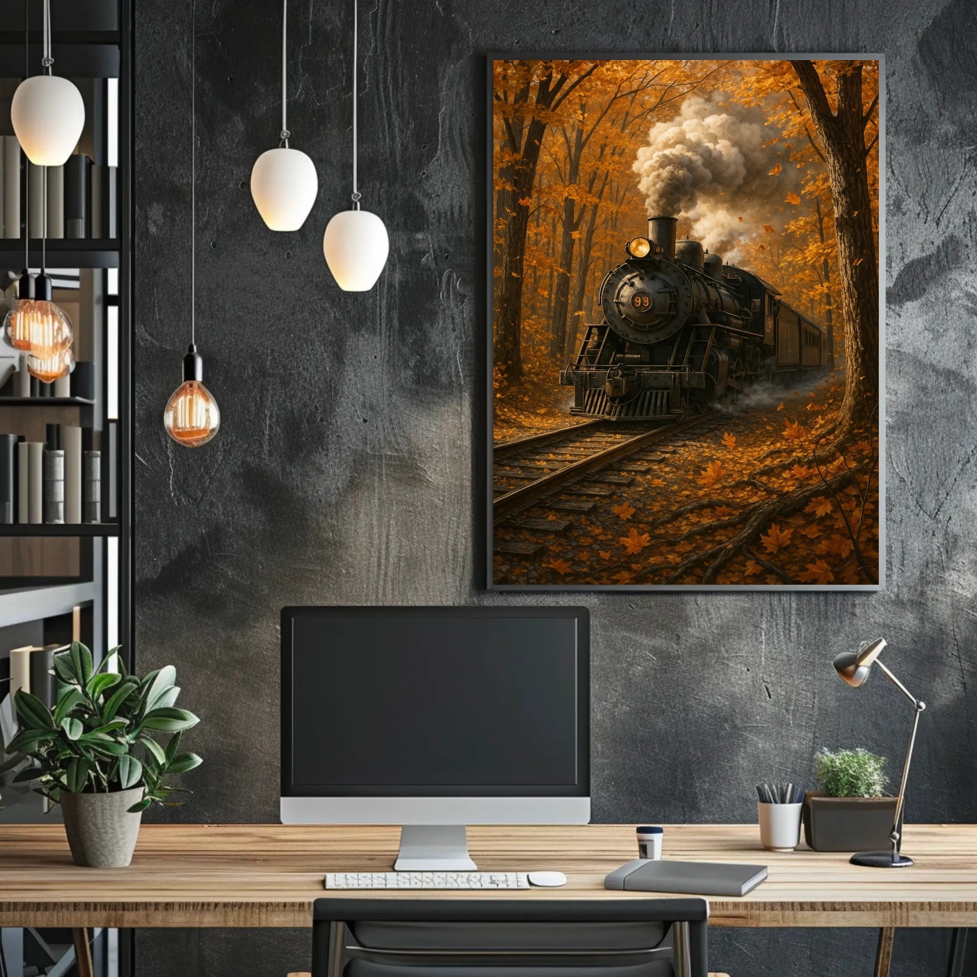 Vintage Steam Train in Vibrant Autumn Travel Poster
