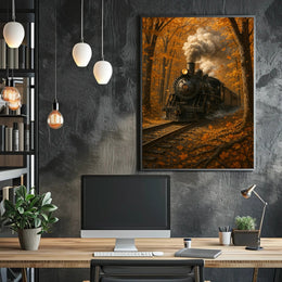 Vintage Steam Train in Vibrant Autumn Travel Poster