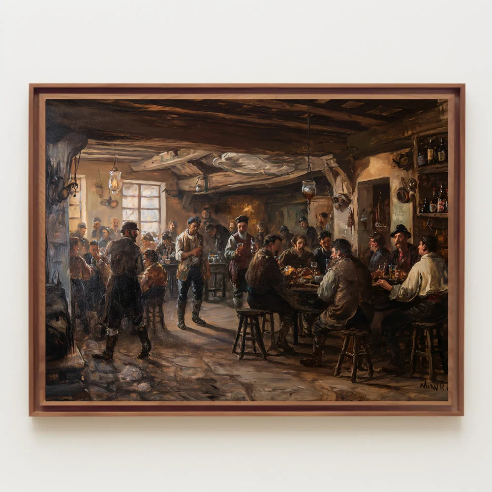 19th-Century European Tavern Scene Art Poster