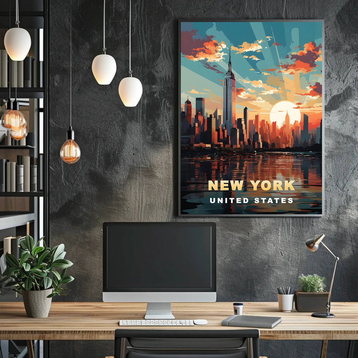 New York Cityscape Sunset View Poster Modern Wall Art