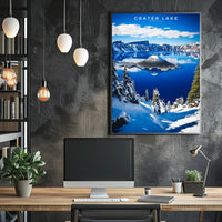 Crater Lake Winter Travel Poster Wall Art