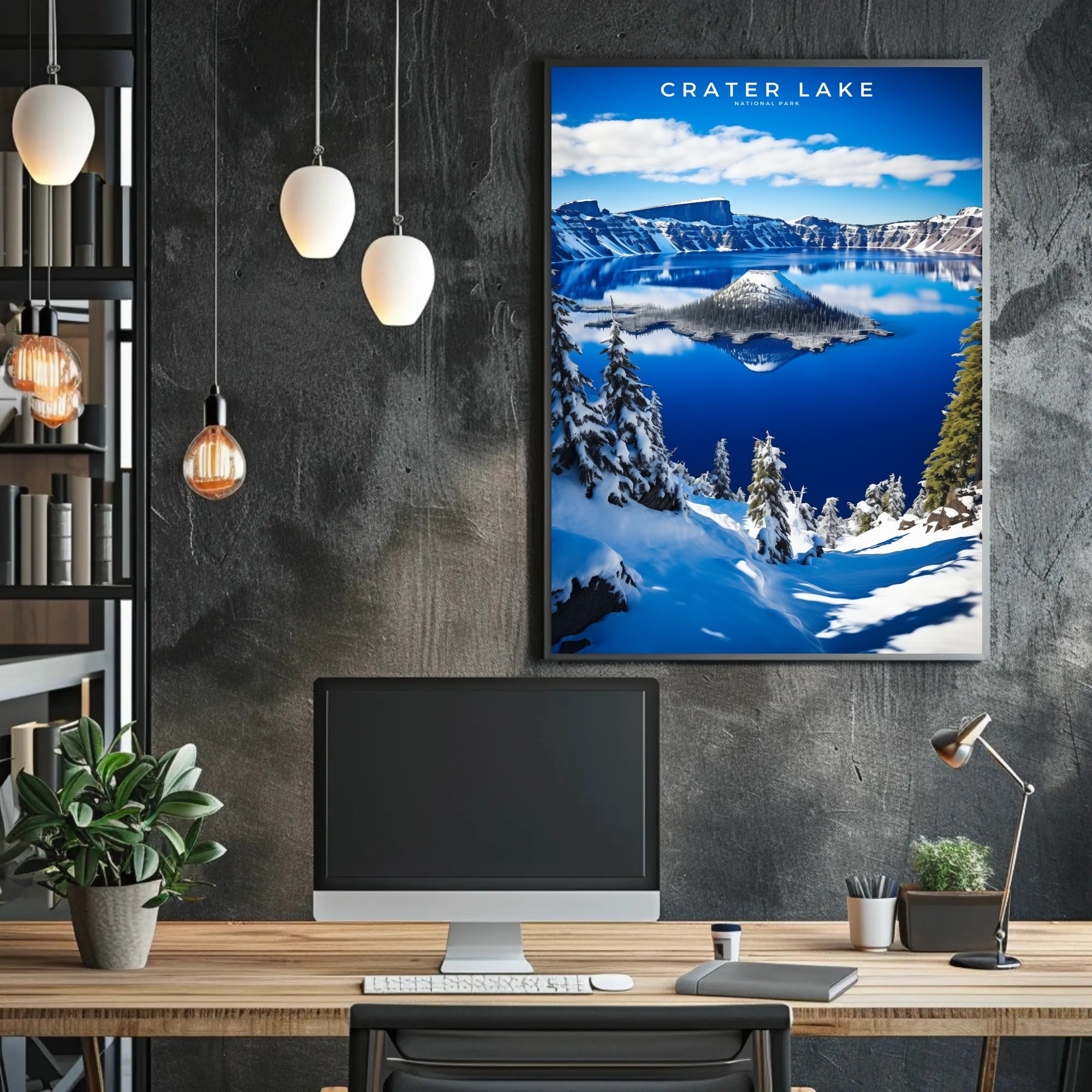 Crater Lake Winter Travel Poster Wall Art