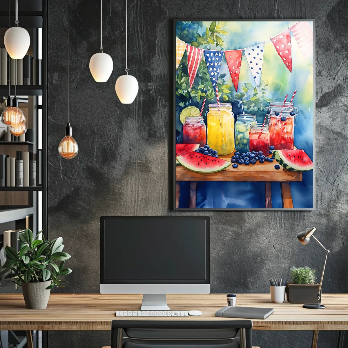 Bright Lemonade Stand Watercolor Scene 18x24 Poster