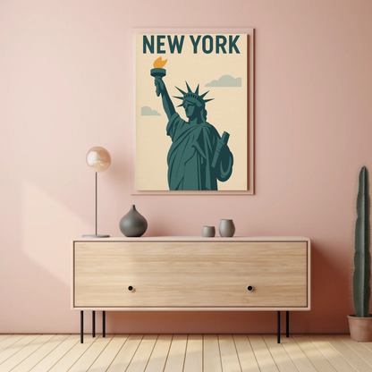 New York Liberty Statue Icon Poster Vintage Travel Poster