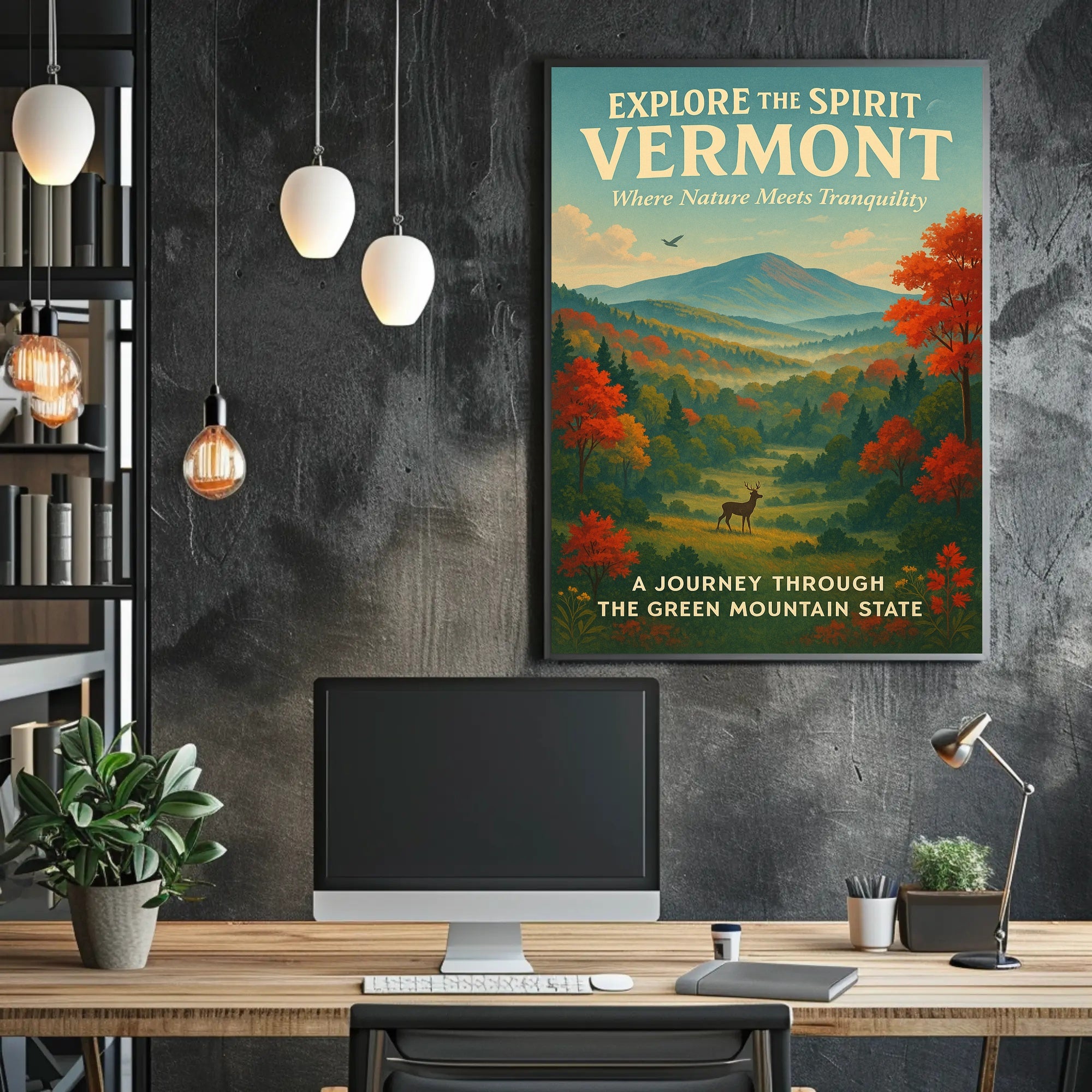 Vermont Travel Poster Vintage Scenic Wall Art