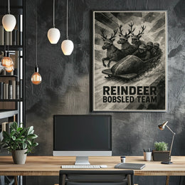 Reindeer Bobsled Team Vintage Fantasy Sports Poster