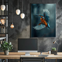 Kingfisher in Flight Photorealistic Animal Poster PosterGoat